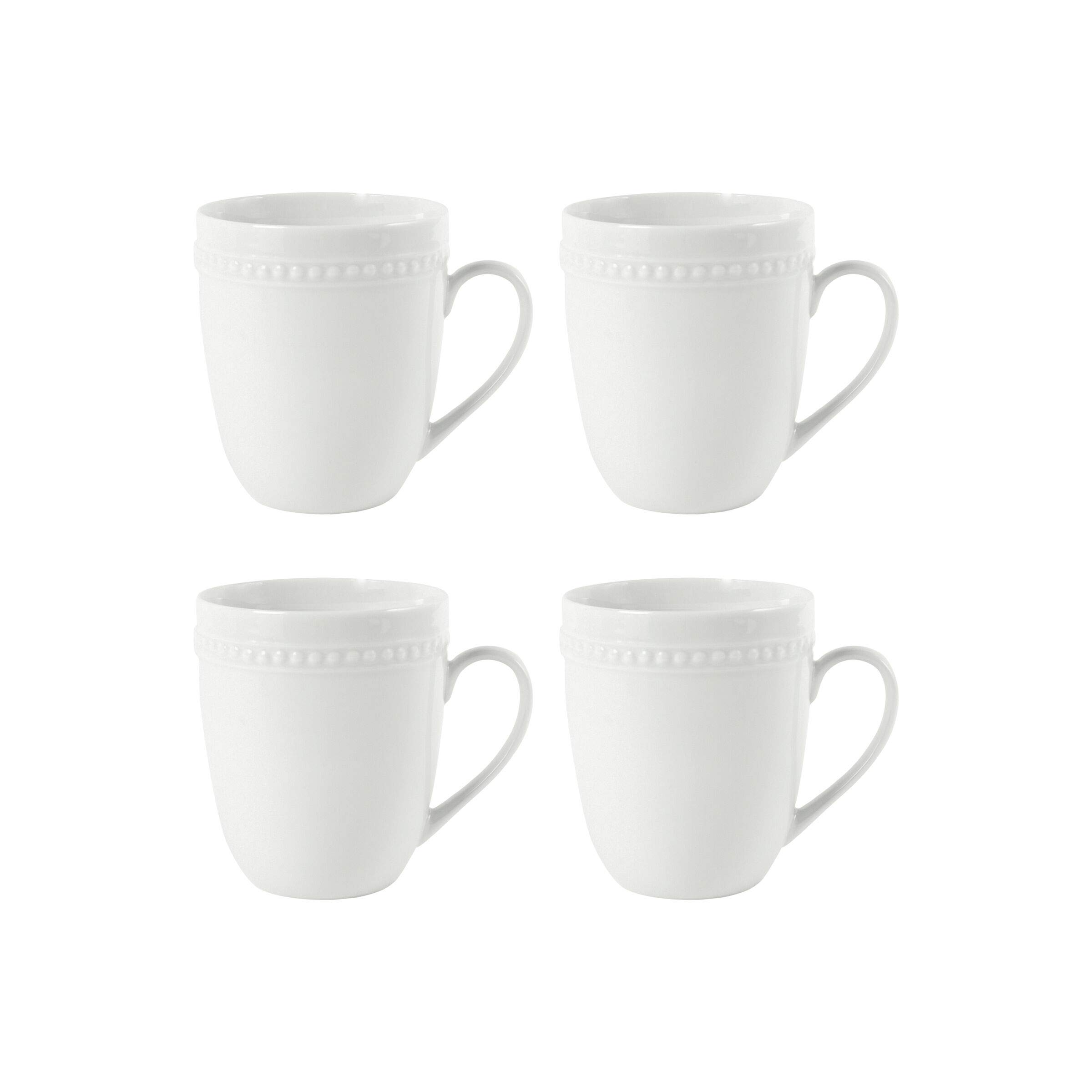 Everyday White by Fitz and Floyd Beaded 14 Ounce Mugs, Set of 4, 4 Count (Pack of 1)