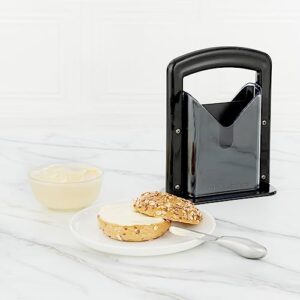 Restaurantware Met Lux 7 x 3.5 x 9 Inch Bagel Slicer 1 Commercial Bagel Cutter - Built-In Safety Shield Safe and Easy To Use Black Stainless Steel Universal Slicer Non-Stick and Serrated Blade