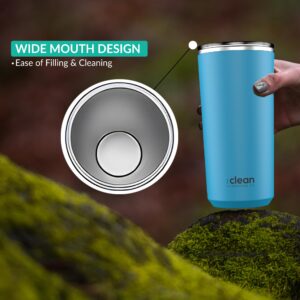 The Clean Hydration Co Insulated Stainless Steel Travel Mug Cup | Double Wall Ceramic Tumbler | No Metal Taste in Coffee Tumbler 20 Oz | Aqua