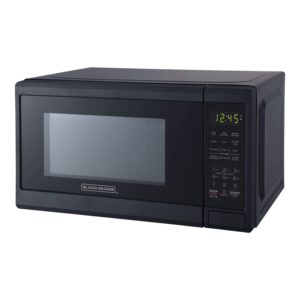 black+decker 700 watt compact led display countertop small microwave oven with 10 inch turntable and 6 preset menu buttons, matte black