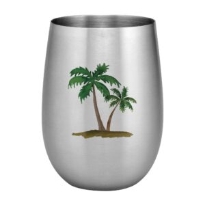 upware 18/8 stainless steel 15 oz. full color printed stemless wine glass, unbreakable and shatterproof metal, for wine and beverage (palm trees)