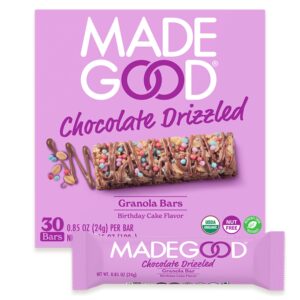 madegood chocolate drizzled granola bars, birthday cake (30 count) bulk gluten free snacks