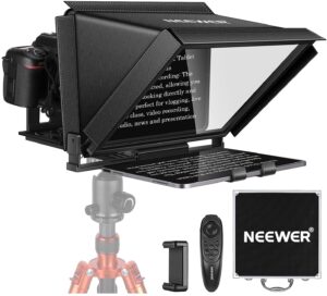 neewer x12 14 inch aluminum alloy teleprompter for ipad tablet smartphone dslr cameras with remote control, carry case, app compatible with ios/android for online teaching/vlogger/live streaming