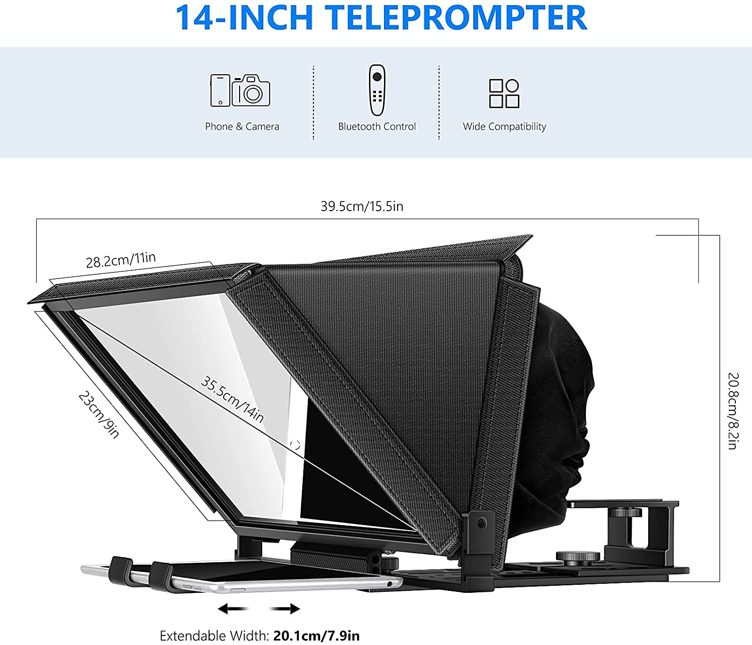 NEEWER X12 14 inch Aluminum Alloy Teleprompter for iPad Tablet Smartphone DSLR Cameras with Remote Control, Carry Case, APP Compatible with iOS/Android for Online Teaching/Vlogger/Live Streaming