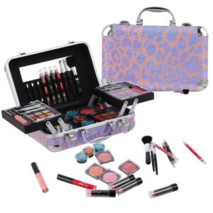 hot sugar all in one makeup set for adults and girls - full makeup kit for beginners with eye shadow palette, blush, lip gloss, brush, mirror (pink leopard)