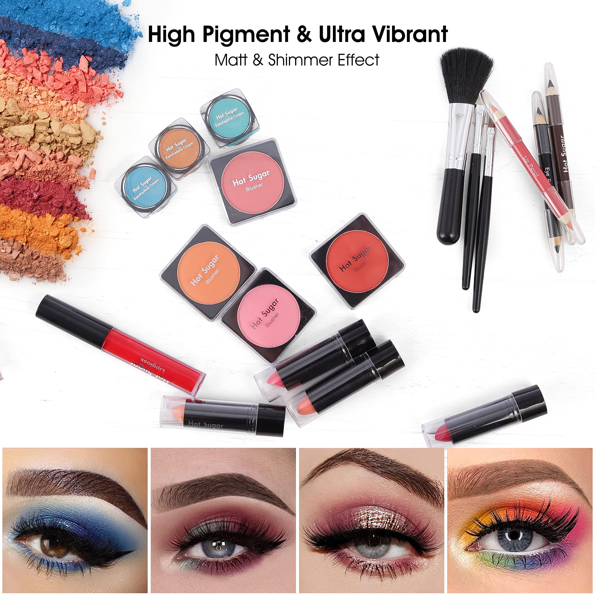 Hot Sugar All In One Makeup Set for Adults and Girls - Full Makeup Kit for Beginners With Eye Shadow Palette, Blush, Lip Gloss, Brush, Mirror (Pink Leopard)
