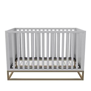 little seeds haven 3 in 1 convertible wood crib with metal base, dove gray with gold base