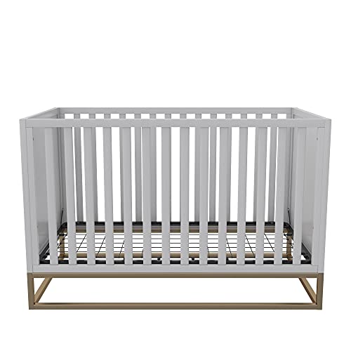 Little Seeds Haven 3 in 1 Convertible Wood Crib with Metal Base, Dove Gray with Gold Base