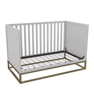 Little Seeds Haven 3 in 1 Convertible Wood Crib with Metal Base, Dove Gray with Gold Base