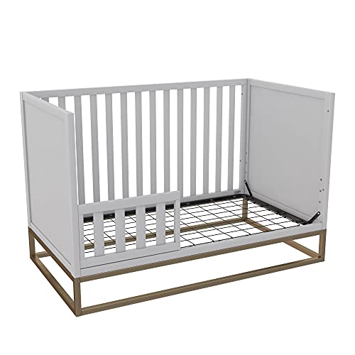 Little Seeds Haven 3 in 1 Convertible Wood Crib with Metal Base, Dove Gray with Gold Base