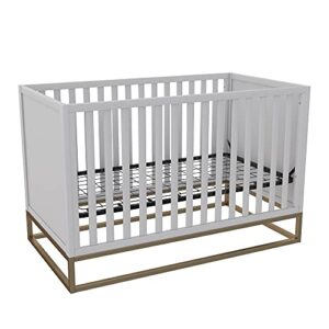 Little Seeds Haven 3 in 1 Convertible Wood Crib with Metal Base, Dove Gray with Gold Base