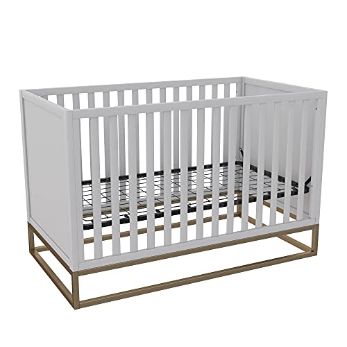 Little Seeds Haven 3 in 1 Convertible Wood Crib with Metal Base, Dove Gray with Gold Base