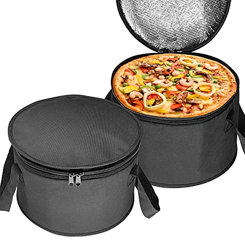 2 Pack 11X7 inch Round Insulated Thermal Pie Carrier Slow Cooker Bag,Reusable Insulated Cake Carriers Casserole Carrier Cooler Bags for Potluck,Picnics,Collapsible Lunch bag for Delivery (Black Color)