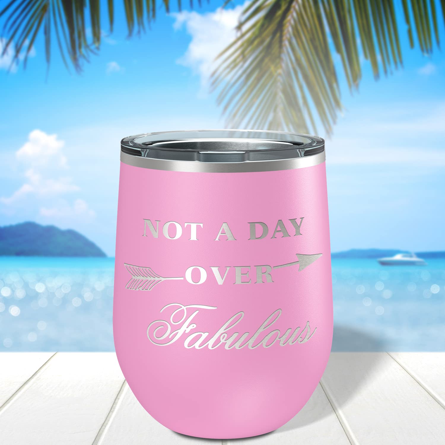 Cuptify Not A Day Over Fabulous Birthday Gift for Women, Friends, Sisters, Moms and Girlfriends Laser Engraved on 12 oz Blush Wine Tumbler