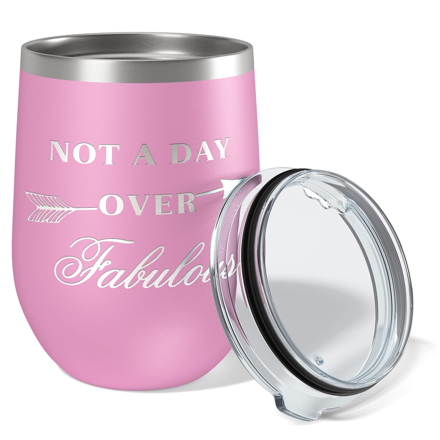 Cuptify Not A Day Over Fabulous Birthday Gift for Women, Friends, Sisters, Moms and Girlfriends Laser Engraved on 12 oz Blush Wine Tumbler