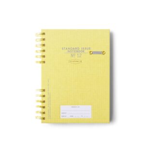 designworks ink standard issue no. 12 yellow undated planner notebook journal with lined pages, elastic pen holder, and durable spiral binding for work, writing, journaling - 6" x 8.25"