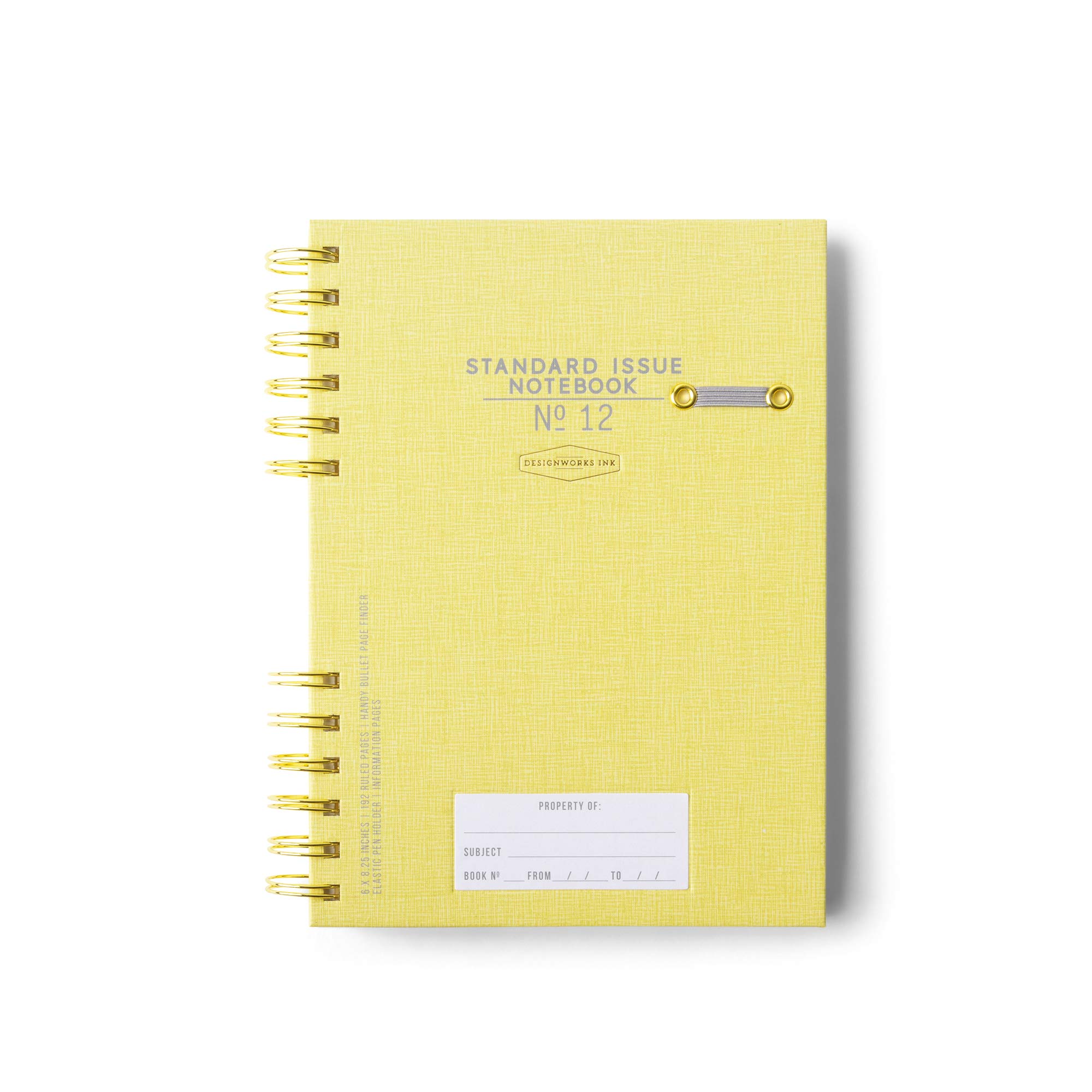 Designworks Ink Standard Issue No. 12 Yellow Undated Planner Notebook Journal with Lined Pages, Elastic Pen Holder, and Durable Spiral Binding for Work, Writing, Journaling - 6" x 8.25"