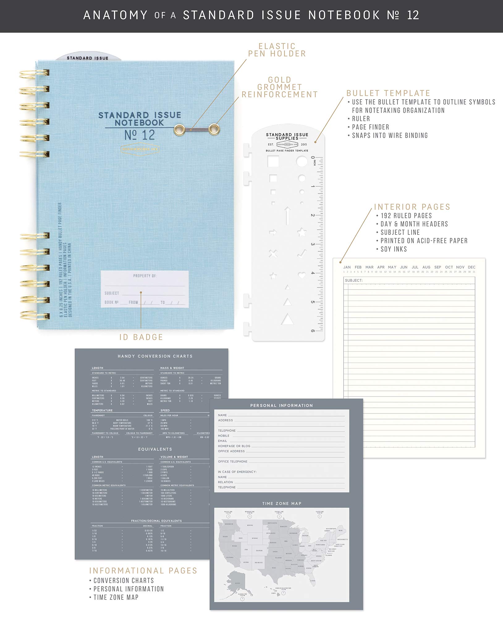 Designworks Ink Standard Issue No. 12 Yellow Undated Planner Notebook Journal with Lined Pages, Elastic Pen Holder, and Durable Spiral Binding for Work, Writing, Journaling - 6" x 8.25"