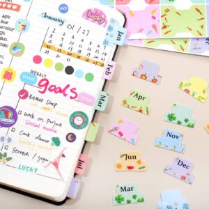 48 Pieces Adhesive Monthly Tabs Planner Stickers, 24 Month Tabs and 24 Blank Tabs Colorful Decorative Monthly Index Tab for Office School Study Planner Stickers and Accessories Journal Organization