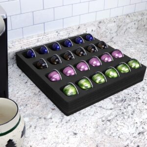 Polar Whale 2 Coffee Espresso Capsule Drawer Organizer Tray Inserts Compatible with Nespresso Vertuo VertuoLine Kitchen Home Office Waterproof Washable Black Foam 24 Compartment 12.5 x 12.5 Inches