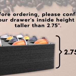 Polar Whale 2 Coffee Espresso Capsule Drawer Organizer Tray Inserts Compatible with Nespresso Vertuo VertuoLine Kitchen Home Office Waterproof Washable Black Foam 24 Compartment 12.5 x 12.5 Inches