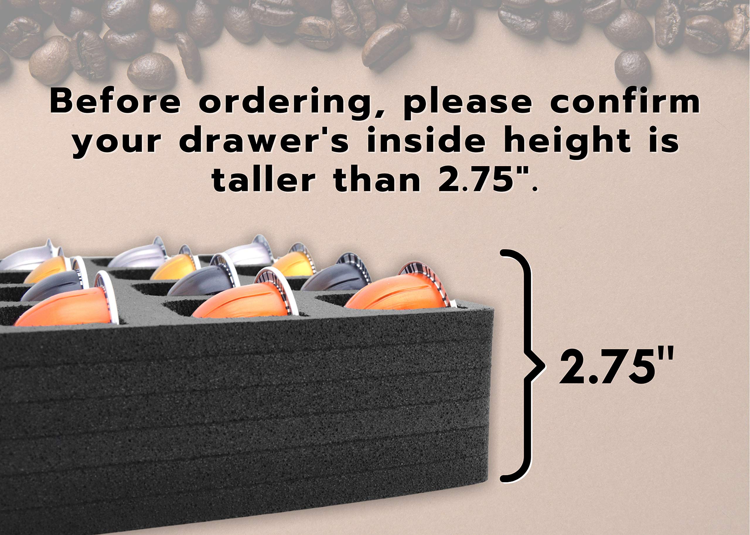 Polar Whale 2 Coffee Espresso Capsule Drawer Organizer Tray Inserts Compatible with Nespresso Vertuo VertuoLine Kitchen Home Office Waterproof Washable Black Foam 24 Compartment 12.5 x 12.5 Inches