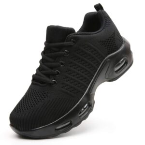 maichal walking shoes for women running tennis air cushion arch support breathable gym athletic sneakers all black us 8.5
