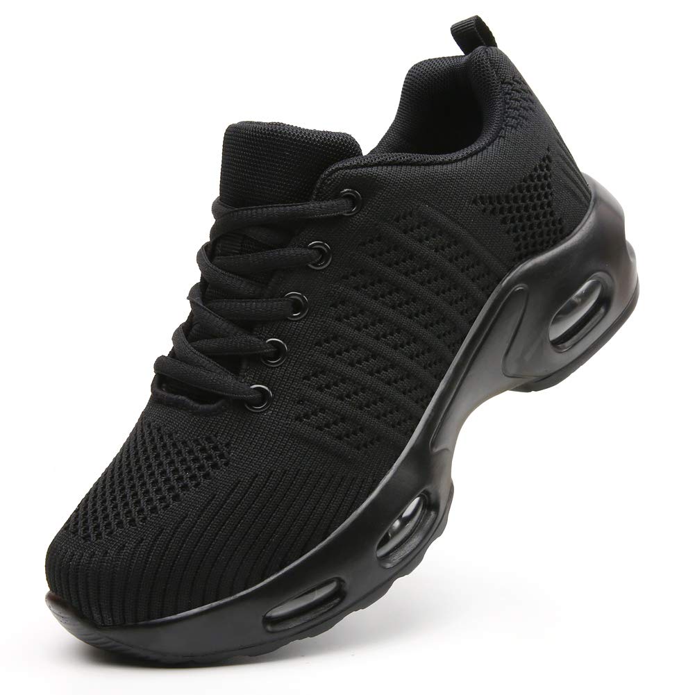 Maichal Walking Shoes for Women Running Tennis Air Cushion Arch Support Breathable Gym Athletic Sneakers All Black US 8.5