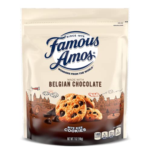 Famous Amos Wonders of the World Belgian Chocolate | Bite-Size Cookies with Chocolate Chips in a Resealable 7 oz Bag