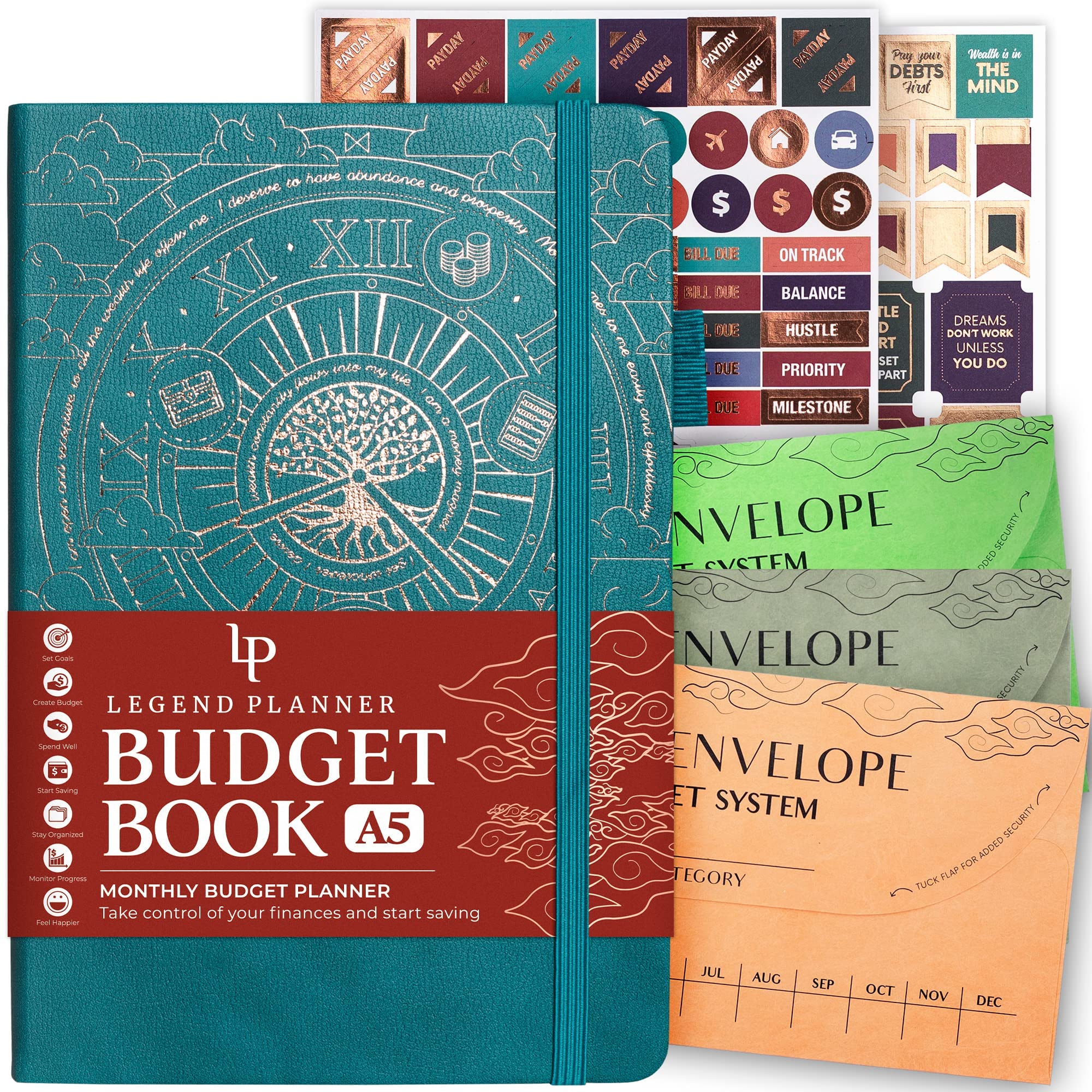 Legend Budget Book - Personal Finance Planner - Undated Monthly Journal for Budgeting, Saving Money & Bill Organizer, A5 (Dark Teal)