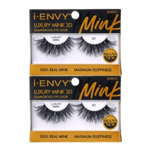 i-envy luxury mink collection false eyelashes 100% real mink glamorous eye look lashes maximum fluffiness 3d multi-curl angle (2 pack)