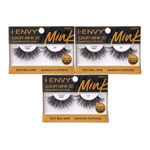i-envy luxury mink collection false eyelashes 100% real mink glamorous eye look lashes maximum fluffiness 3d multi-curl angle (3 pack)
