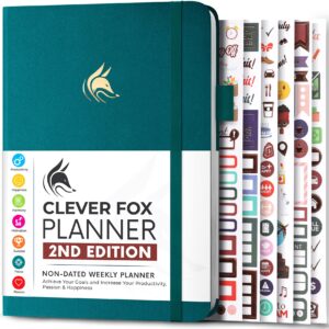 clever fox planner 2nd edition – colorful weekly & monthly goal planner, time management & productivity organizer, undated, a5 (dark teal)