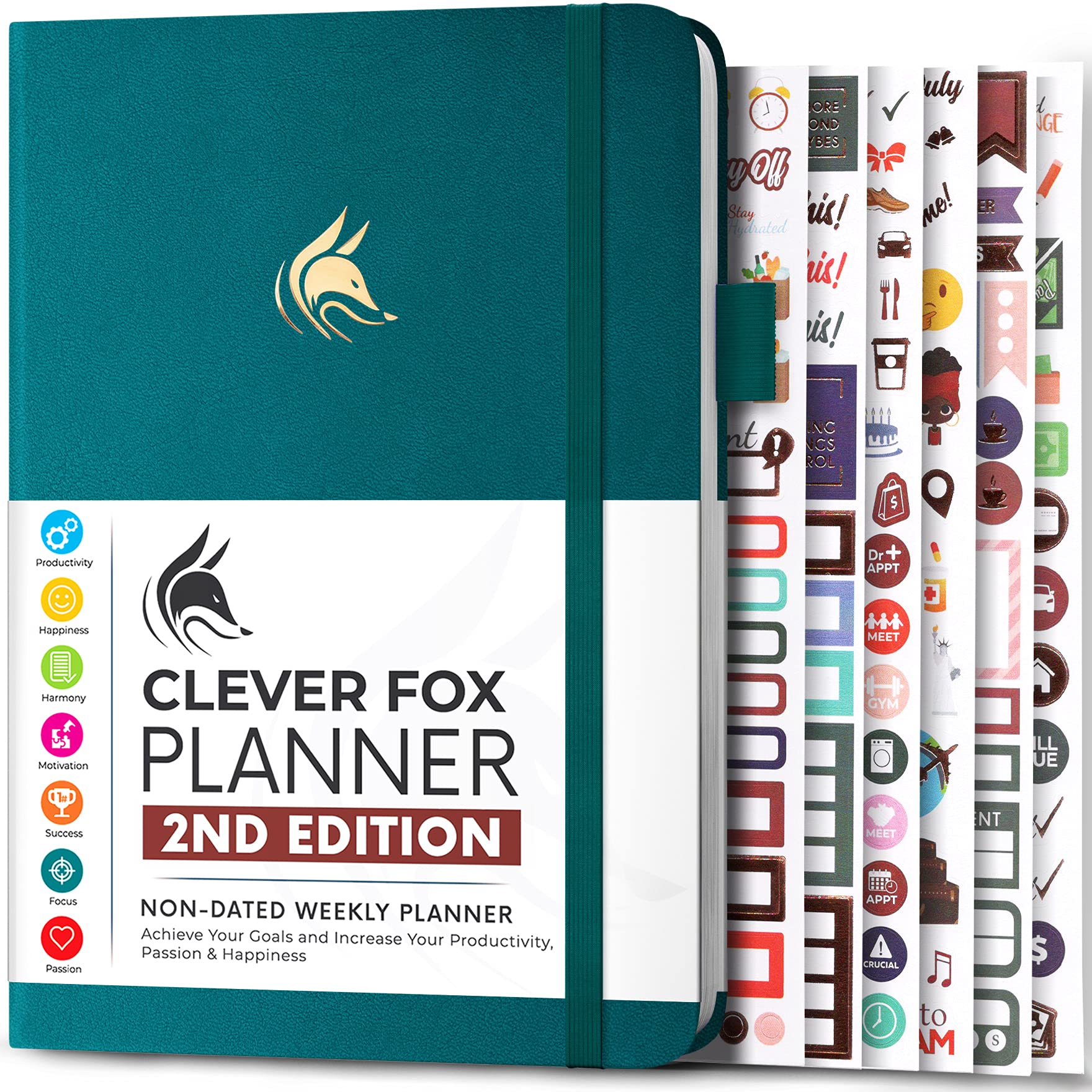 Clever Fox Planner 2nd Edition – Colorful Weekly & Monthly Goal Planner, Time Management & Productivity Organizer, Undated, A5 (Dark Teal)