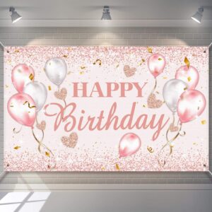 pink and rose gold happy birthday party decorations supplies birthday party backdrop for women and girls happy birthday banner baby shower sweet 16 photography background photo booth
