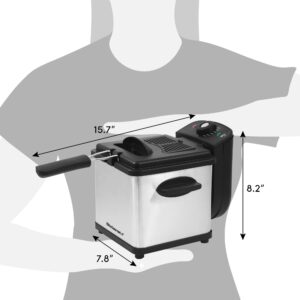 Elite Gourmet EDF-1607 800-Watt Mesh Basket 1.6 Quart / 6.5 Cup Oil Capacity, Electric Immersion Deep Fryer with Temperature Knob and Lid with View Window, stainless steel