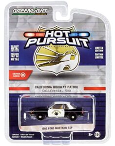 1982 ford mustang ssp black and white chp california highway patrol hot pursuit series 36 1/64 diecast model car by greenlight 42930 c