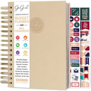 GoGirl Budget Planner & Monthly Bill Organizer – Monthly Financial Book with Pockets. Expense Tracker Notebook Journal, Compact (Seashell)