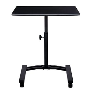 Seville Classics Airlift Height Adjustable Mobile Rolling Laptop Cart Computer Workstation Desk Table for Home, Office, Classroom, Hospital, w/Wheels, Flat (24") (New Model), Black