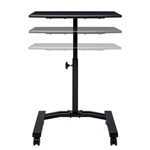 Seville Classics Airlift Height Adjustable Mobile Rolling Laptop Cart Computer Workstation Desk Table for Home, Office, Classroom, Hospital, w/Wheels, Flat (24") (New Model), Black