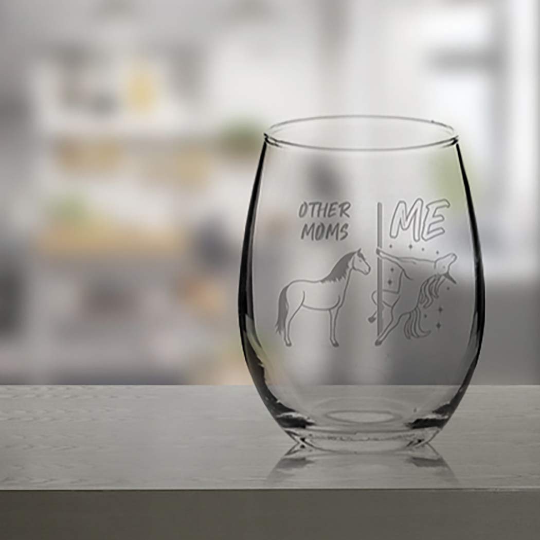 Veracco Other Moms Vs Me Unicorn Funny Birthday Gifts For Her Grandma Stepmom From Daughter Son Wine Lover Party Favor Laser Engraved Stemless Glass (Clear, Glass)