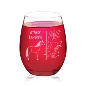 veracco other lawyers vs me unicorn stemless wine glass funny birthday gift for someone who loves drinking bachelor party favors (clear, glass)