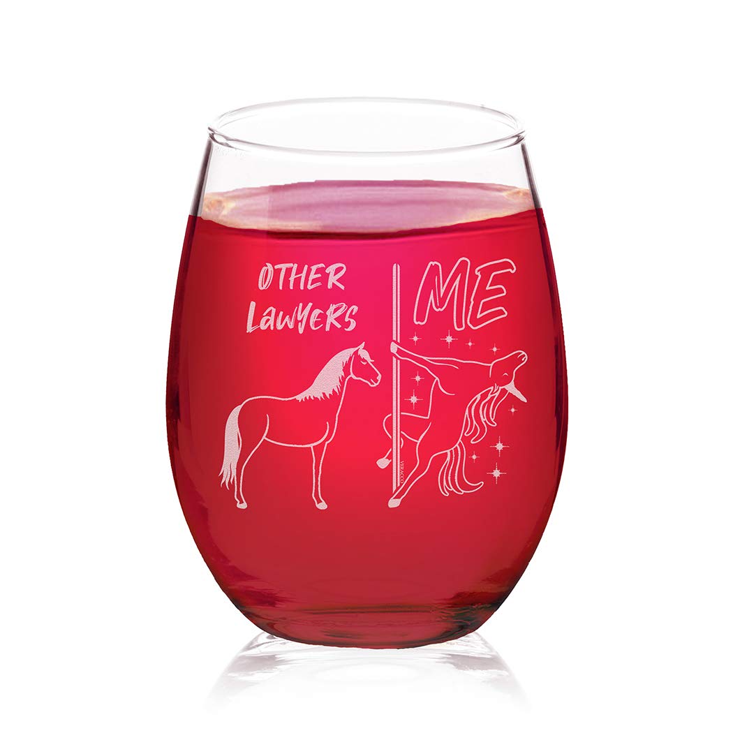 Veracco Other Lawyers Vs Me Unicorn Stemless Wine Glass Funny Birthday Gift For Someone Who Loves Drinking Bachelor Party Favors (Clear, Glass)