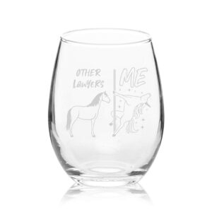 Veracco Other Lawyers Vs Me Unicorn Stemless Wine Glass Funny Birthday Gift For Someone Who Loves Drinking Bachelor Party Favors (Clear, Glass)