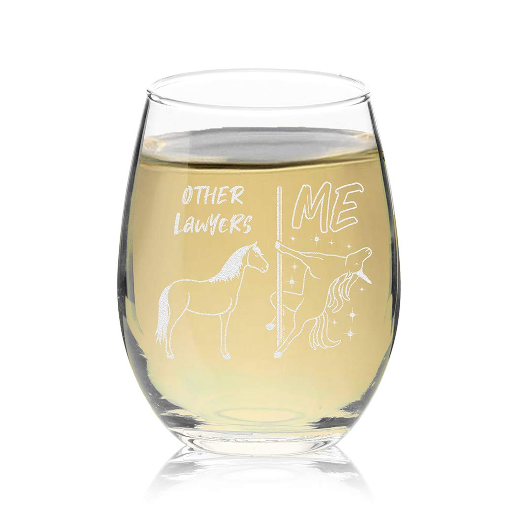 Veracco Other Lawyers Vs Me Unicorn Stemless Wine Glass Funny Birthday Gift For Someone Who Loves Drinking Bachelor Party Favors (Clear, Glass)