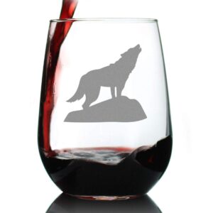 wolf stemless wine glass - cabin themed gifts or rustic decor for women and men - engraved silhouette - large