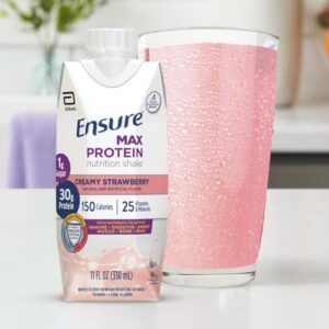 Ensure Max Protein Nutrition Shake with 30g of Protein, 1g of Sugar, High Protein Shake, Creamy Strawberry, 11 fl oz, (Pack of 12)