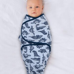 The Peanutshell Baby Swaddle Blankets for Boys or Girls, Blue Dinosaur & Stars, 3 Pack Wrap Set, 2 Sizes (Small/Medium)