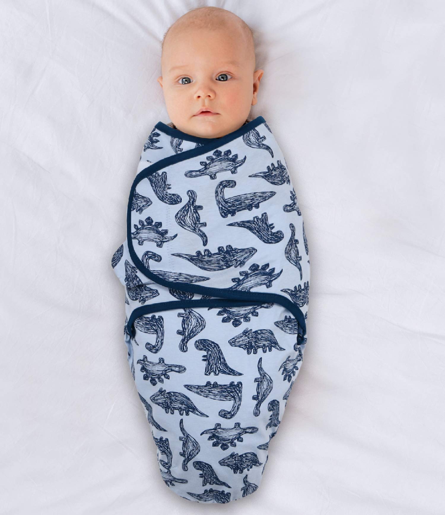 The Peanutshell Baby Swaddle Blankets for Boys or Girls, Blue Dinosaur & Stars, 3 Pack Wrap Set, 2 Sizes (Small/Medium)