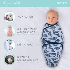 The Peanutshell Baby Swaddle Blankets for Boys or Girls, Blue Dinosaur & Stars, 3 Pack Wrap Set, 2 Sizes (Small/Medium)